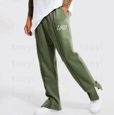 China Other TUOYI High Quality Breathable Plain Organic Cotton Stripe Custom Logo Thick Split Hem Streetwear Comfy 100% Cotton Jogger Pants for sale