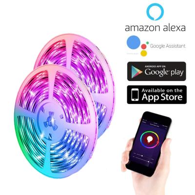 China Easy installation google assistant and alexa lights and lighting 5050 rgb home cctv led strip 5w led strip 12v smart led strip light for sale