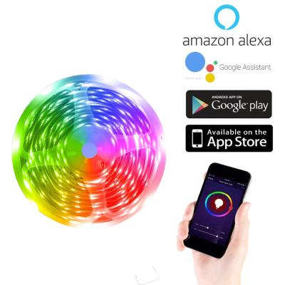 China Easy Installation Wholesale Google Assistant and Alexa Brightness 5050 RGB Adjustable TDC Led Strip 5W Led Strip 12v Smart Led Strip Light for sale