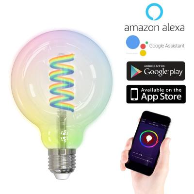 China Indoor no hub required vanity globe multi colors changing light bulb wifi G95 filament smart bulb E27 smart bulb alexa for sale