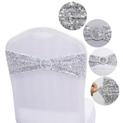 China Easy To Clean Spandex Chair Cover Chair Sashes Wholesale Sequin Chair Bands for sale