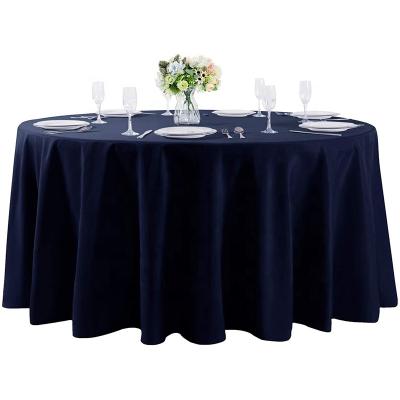 China Easy to clean 120 inch luxury round blue tablecloth for wedding and banquet party tablecloth for sale