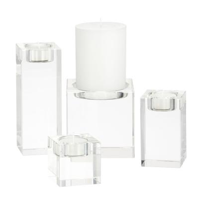 China Wholesale Square Crystal Tealight Candle Holders Set of Crystal Glass Cube Candle Stand from Europe Factory for Home Decorations for sale