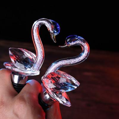 China Europe Good Quality Gift Set Corkscrew Stopper Wine Accessories Custom Logo Crystal Swan Wine Stopper for sale