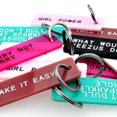 China Promotion Plastic Logo Custom Custom Acrylic Engraving Key Indicator Personalized Key Chain Blanks For Gift for sale