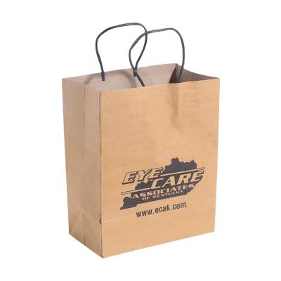 China Recyclable Brown Flat Bottom Handle Bag Small Promotion Kraft Paper Die Cut Bag With Logo Print for sale