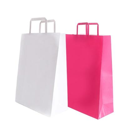 China Custom Recyclable Fancy Pink Stick Size White Colored Paper Stick Size Paper Handle Bag For Shopping Packaging for sale