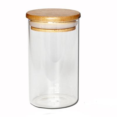 China Food Storage Stocked Glass Jars With Lid And Silicone Ring For Candle Glass Jar Bamboo Various Sizes Glass Container for sale