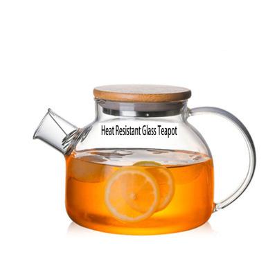 China 1000ml Clear Borosilicate Glass Borosilicate Glass Teapot Viable Heat Resistant Clear Glass Teapot Mouth Blown Glass Bamboo Teapot With Filter for sale