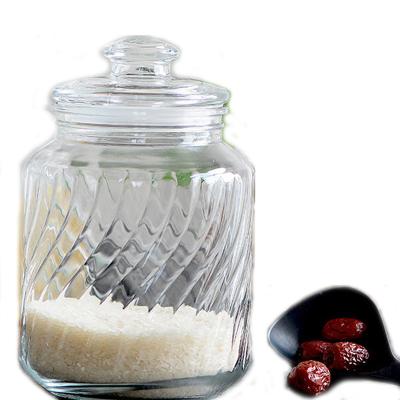 China Sustainable Octagonal Oblique Stripe Food Storage Glass Etched Glass Container Food Jar With Lid for sale