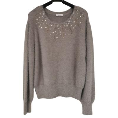 China Anti-Wrinkle Crew Neck Long Sleeve Solid Color Beading Sweater Lady de mujer Women's Sweaters for sale