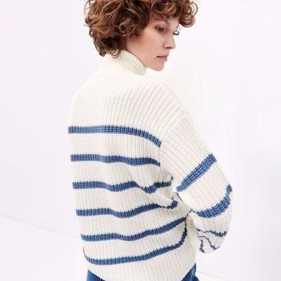 China Anti-Wrinkle Fashion Stripe Design Casual Oversize Knit Wool Sweater Pullover Long Sleeve Women Fashion Sweater for sale