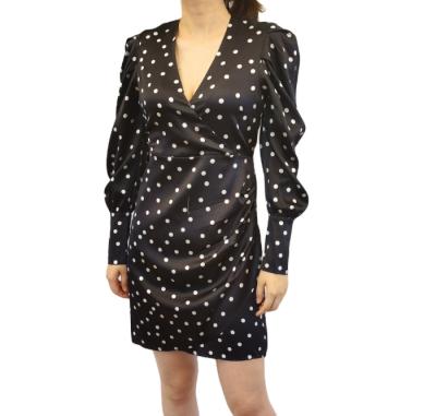 China Polka Dot Silk Mini Polka Dot Silk Mini Puff Sleeve Party Dresses Women Breathable Leopard V-Neckline Long Dress for sale