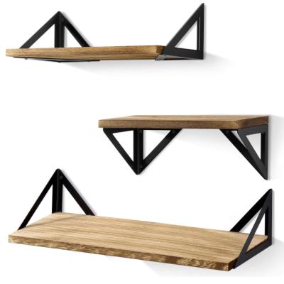 China Rustic Paulownia Wall Mounted Floating Wood Shelf Adjustable (Height) Living Room Set of 3 Soild for sale