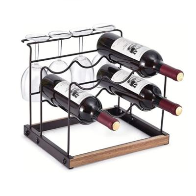 China (Size)Vintage Style Adjustable Rustic Durable Wooden Countertop 6 Bottle Wine Rack Wine Rack Display for sale