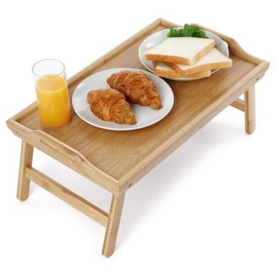 China Stroage Best Selling Sturdy Soft Home Decorative Bamboo Wooden Bed Serving Tray Table With Handles for sale