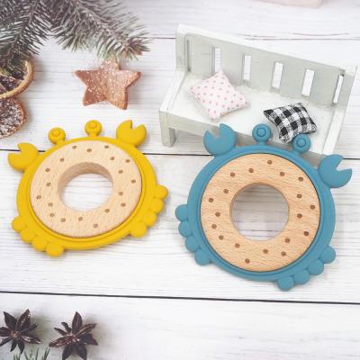 China 100% Eco-Friendly Custom Newborn Animal Wooden Crab Teether Silicone Toy Teething Chewing DIY Accessories Baby Teethers for sale