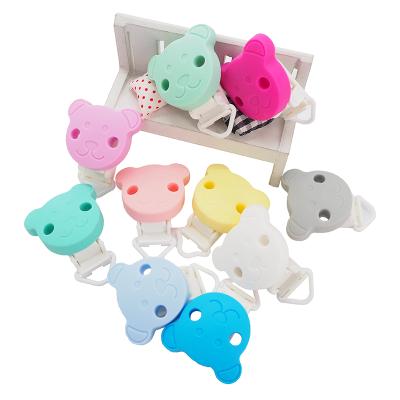 China BPA Free Custom Food Grade Bear Shape Chain Clip Holder Case Silicone Baby Pacifier Clip for sale