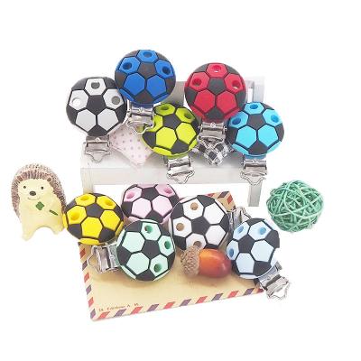 China BPA Free Style BPA Free Silicone Soccer Morden Shape Baby Pacifier Chain Clip Eco-Friendly for sale