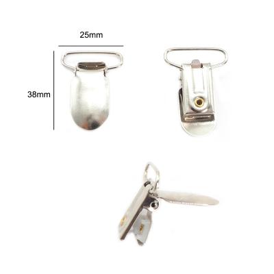 China Nickel Plated 25mm Cheap Non-Toxic BPA Free Metal Pacifier Suspender Clip With Plastic Insert Parts Fastener Clip for sale