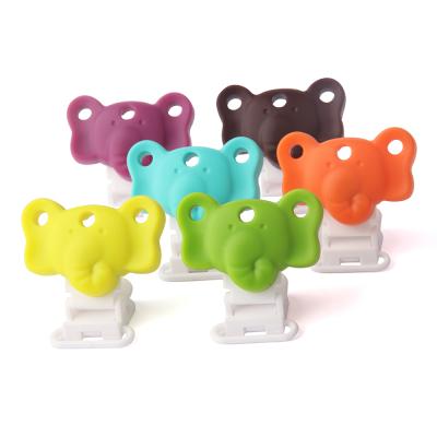 China BPA Free Hot Sale Food Grade Elephant Shape Mummy Clip Baby Teether Pacifier Chain Animal Holder for sale