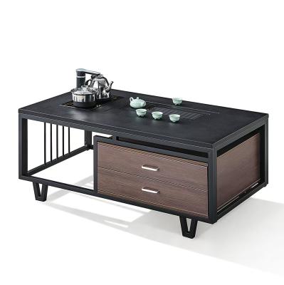 China Modern Rectangular Black Rock Slab Top With Metal Frame Office Furniture Office Tea Coffee Table for sale