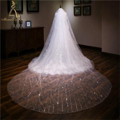 China Pearl Edge Tulle Beaded With Comb Beaded 3.5M Long Cathedral Veils For Bride for sale