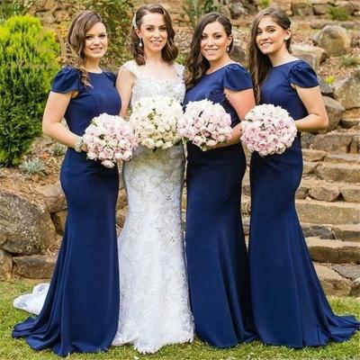 China Full Length Dry Cleaning Silk Like Satin High Neck Shorts Sheaths Modest Bridesmaid Dresses Royal Blue Nurse Of Honor Dress for sale