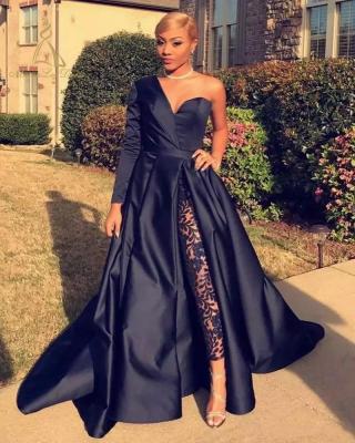 China Sexy Lady Lace African Prom Women Elegant Formal Club Overalls Dry Cleaning One Shoulder Long Sleeve Black Evening Dress for sale