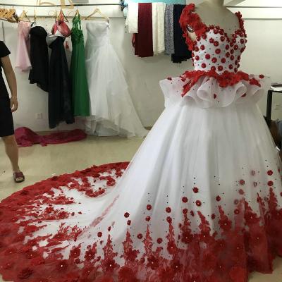 China Red Plus Size Israel Latest Design Colored Wedding Flower Princess Elegant 3D Bride Night Ball Gown Bridal Dress for sale