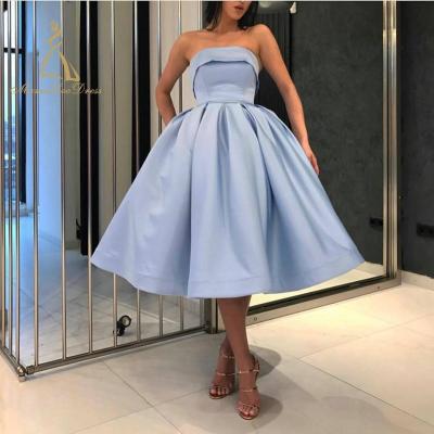 China Elegant Short Light Blue Satin Dress Homecoming Girl Party Girl's Homecoming Dry Cleaning Oscar Evening Mini Sexy Cocktail Dress for sale