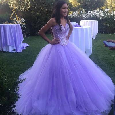 China 2019 Strapless Dry Cleaning Beaded Corset Sweetheart Lavender Tulle Ball Gown Quinceanera Dress With Detachable Skirt for sale