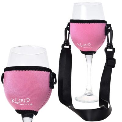 China Promotional Gift Custom Colors Printed Neoprene Wine Glass Drink Cup Holder Party Lanyard for sale