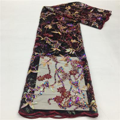 China 2021sequin embroidery 3dflower viable lace velvet crystal stain lace textile fabric for sale