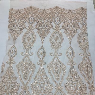 China Sustainable White Pearls Beaded Sequin Dyeing Dyed Colors Wedding 3d Sequence Lace Fabrics for sale