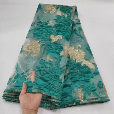 China Blue Viable Jacquard Applique Brocade Lace Flower Embroidery Dress For African Clothing for sale