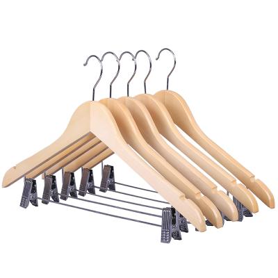 China Durable Wood Pants Hanger With Clips Edge Dressing Pants Rack Hangers For Clothes for sale