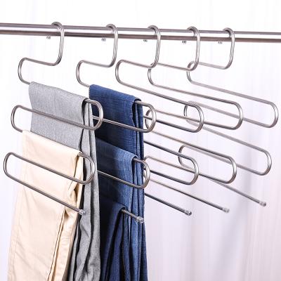 China High Quality Durable Stainless Steel Round Pants Metal S Shaped Pants Hangers 5 Layers for sale