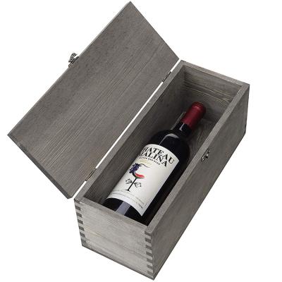 China 2021 Hot Sale Luxury Custom Vintage Gray Wood Wine Carrying Box Case with Antique Brass Handle à venda