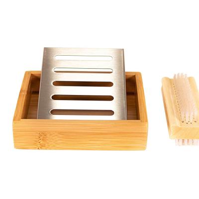 China 2021 New Stainless Steel Wooden Bulk Wholesale Custom Holder Spa Friendly Travel Bamboo Soap Dish for sale