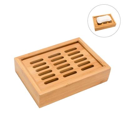 China 2021 New Easy Cleaning Prevent Mildew Bamboo Bar Soap Dish Holder Storage Container With Double Layer Soap Tray bathroom for sale