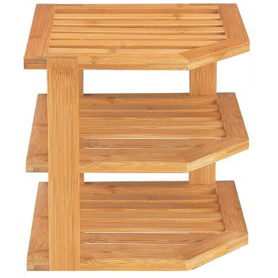 China Bamboo Corner Shelf 3-Layer Kitchen Bamboo Rack For Tableware, Countertops, Dishes, Cabinets And Pantry Organization for sale