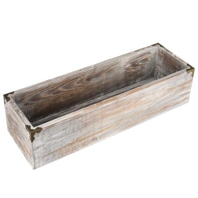 China Custom Natural Rectangular Vintage Rustic Wood Planter Box Country House Charm Long Rectangle Wood Planter Box for sale