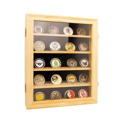 중국 Custom Wood Coin Display Box 30 Military Challenge Coin Poker Chip Display Case Cabinet with Glass Window Medal Shadow Box 판매용