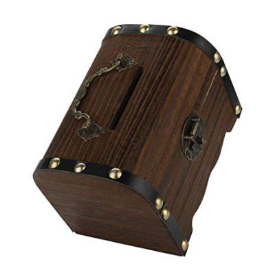 China Unique Wooden Piggy Coin Box Bank Vintage Handmade Solid Wooden Treasure Chest Portable Piggy Bank for sale