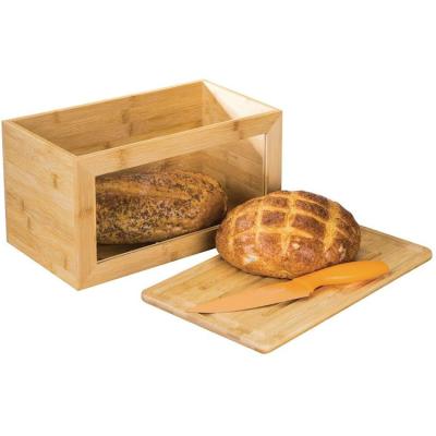 中国 Kitchen Eco-Friendly Bamboo Food Storage Box With Hinged Lid And Transparent Front Window Trash Can 販売のため