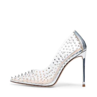 China Height Increasing 2021 Custom Heels Studded Pump Shoes Women Stiletto Heels Sexy Rivets Spikes Pointed Toe Pump Sexy Women High Heels for sale