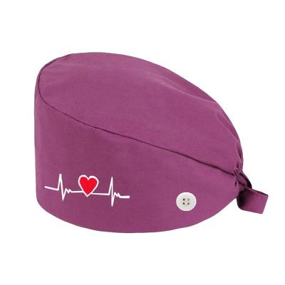 China Breathable Comfortable Customized Buttoned Heartbeat Headband Hat Beauty Care Cotton Adjustable Working Hat Unisex Surgical Scrub Hat for sale