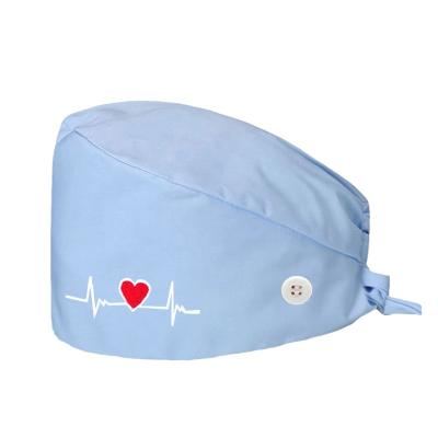 China Pet Shop Breathable Comfortable Adjustable Cotton Hat Heartbeat Button Hospital Dental Surgery Cap Pet Shop Scrub Hat for sale