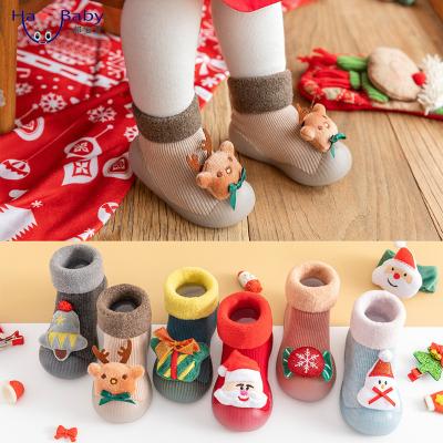 China New Christmas Round Style Cartoon Animal Cotton Slip Non 2 Years Old Baby Walking Shoe Infant Like Sole Rubber Sock Shoes For Baby for sale